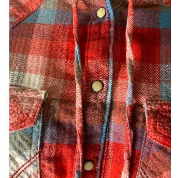 Wrangler Retro Shirt Women's Size Medium Hooded Pearl Snap Plaid Flannel Cotton - Picture 6 of 8